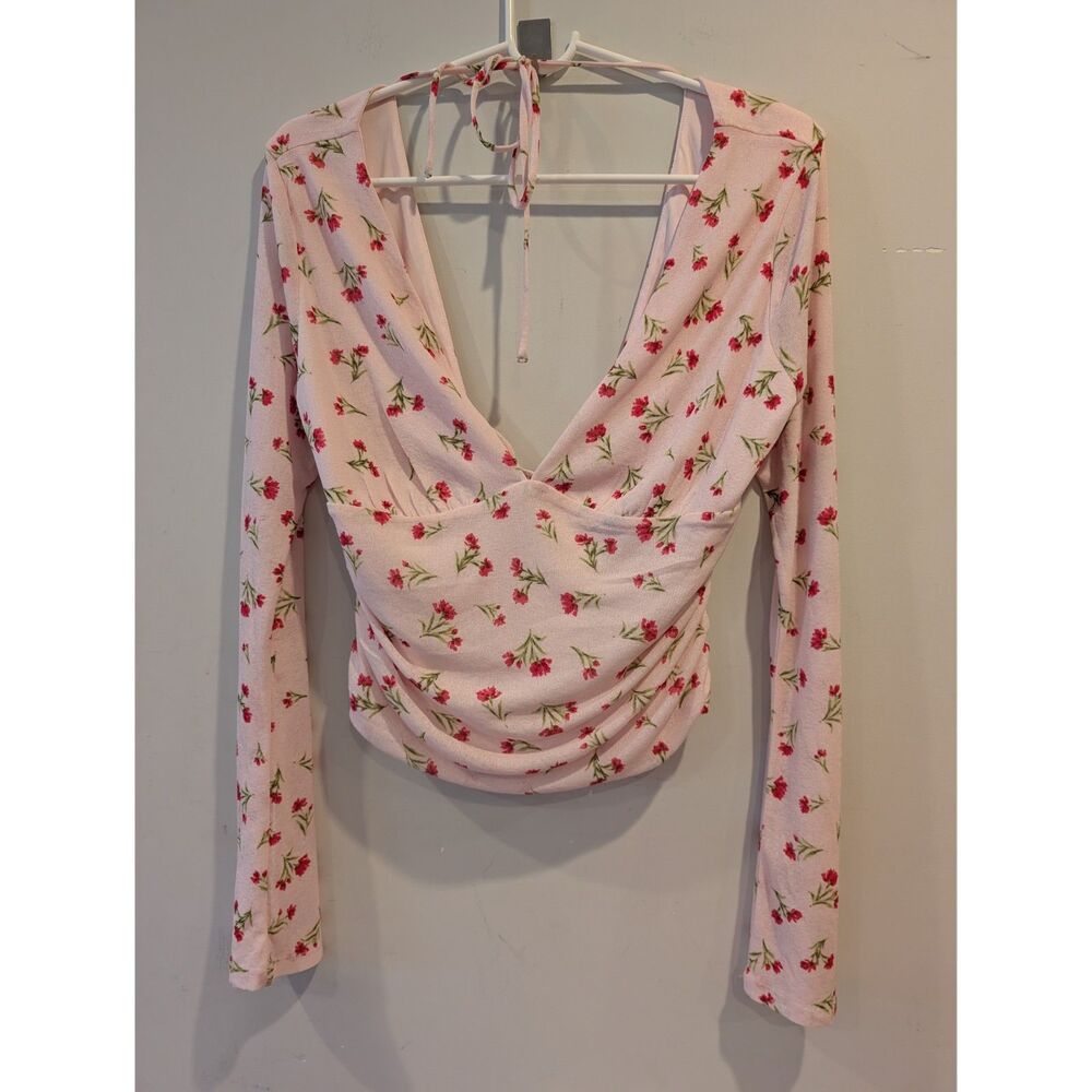 Wild Fable Flower Pink Scrunch Top Bell Sleeves Whimsy Romantic L